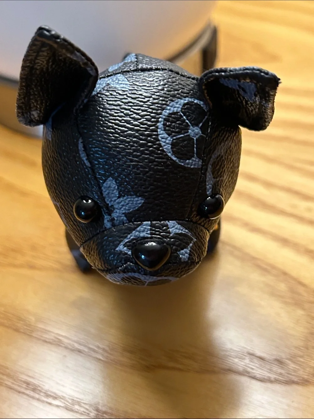 Designer-Style Black and Gray Dog Keychain with Gold Chain